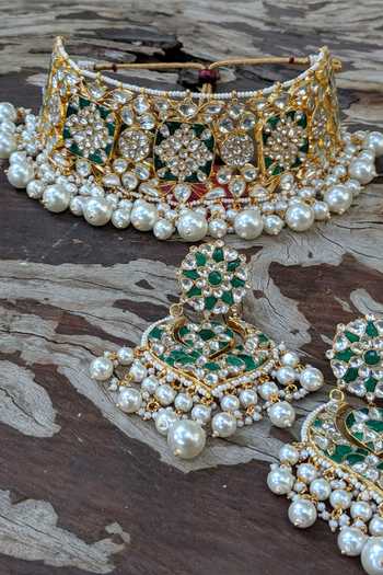 Shop Riana Jewellery Gold Plated Stone Enamel Choker Set at Aza Fashions Shop_Riana Jewellery_Gold Plated Stone Enamel Choker Set _at_Aza_Fashions