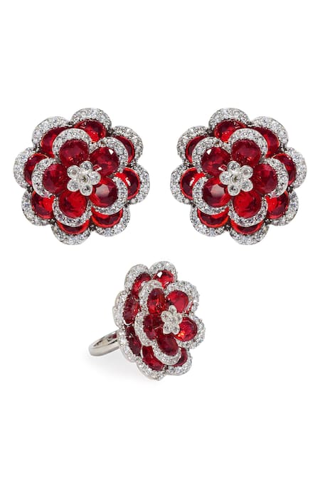Get Contrast Bead Detail Red Floral Earrings at ₹ 1112 | LBB Shop