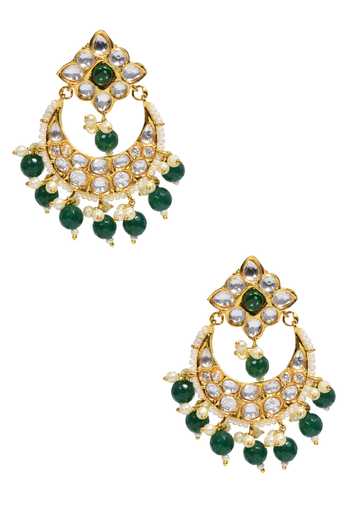 Shop Tizora Gold Plated Pearls, Stones Kundan Embellished Chandbalis at Aza Fashions Shop_Tizora_Gold Plated Pearls, Stones Kundan Embellished Chandbalis _at_Aza_Fashions