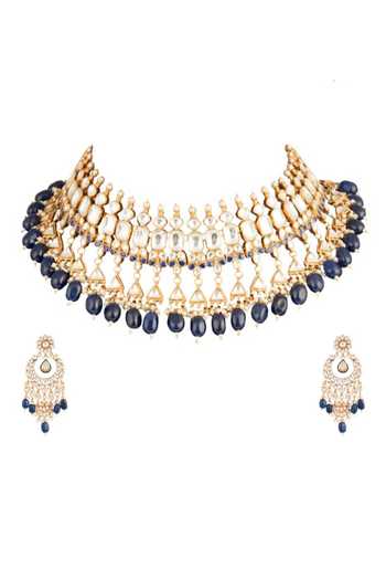 Shop Riana Jewellery Gold Plated Stones, Beads Choker Set at Aza Fashions Shop_Riana Jewellery_Gold Plated Stones, Beads Choker Set _at_Aza_Fashions