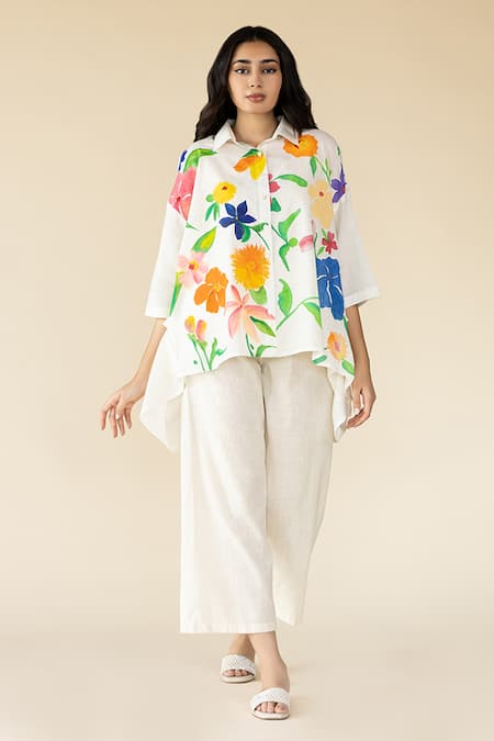 Purvi Doshi_Off White Handloom Cotton Solid Pant_Online_at_Aza_Fashions