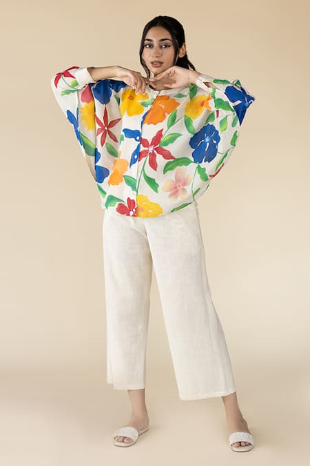 Purvi Doshi_Off White Handloom Cotton Solid Wide Legged Pant_Online_at_Aza_Fashions