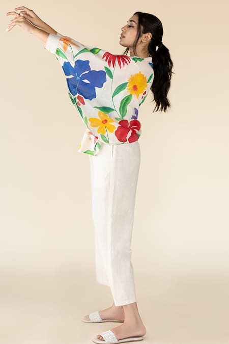 Buy_Purvi Doshi_Off White Handloom Cotton Solid Wide Legged Pant_Online_at_Aza_Fashions