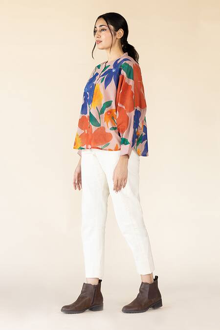 Purvi Doshi_Pink Floral Hand Painted Cape_Online_at_Aza_Fashions