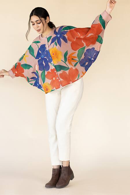 Shop_Purvi Doshi_Pink Floral Hand Painted Cape_Online_at_Aza_Fashions