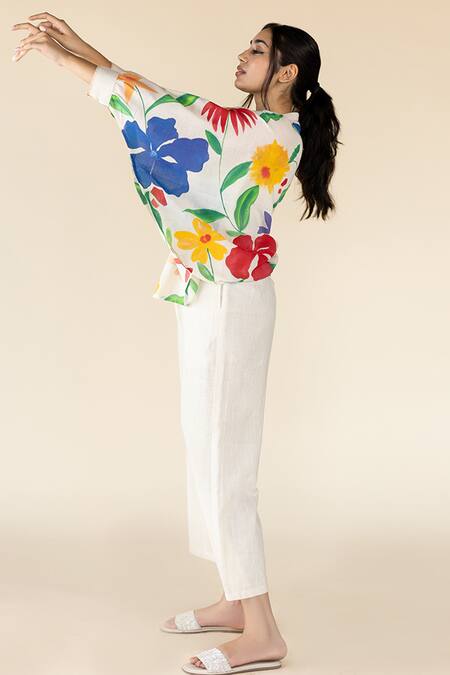Buy_Purvi Doshi_Off White Hand Painted Flower Cape_Online_at_Aza_Fashions