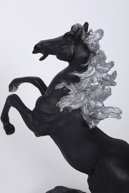 Assemblage_Black Resin Fibre Soaring Beauty Horse Showpiece_Online_at_Aza_Fashions
