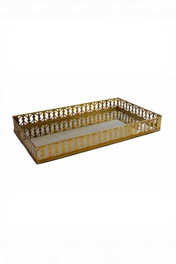 Shop Assemblage Gold Brass Polish Iron And Mirror Rectangular Tray Set Of 3 at Aza Fashions Shop_Assemblage_Gold Brass Polish Iron And Mirror Rectangular Tray Set Of 3_at_Aza_Fashions