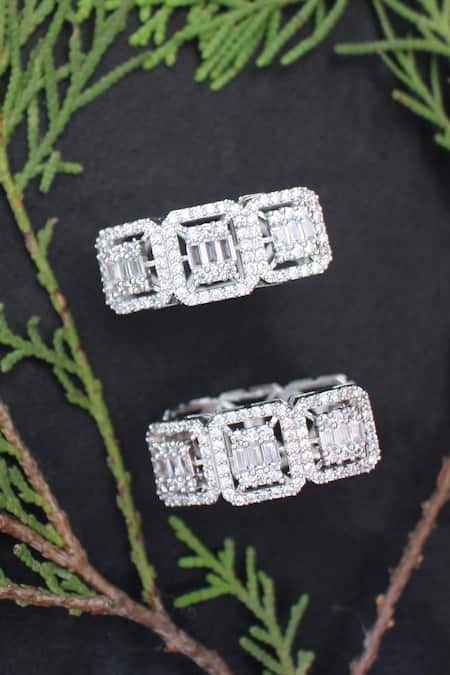 Nayaab By Sonia Silver Plated Crystals Carre Anneau Embellished Hoops Online at Aza Fashions Nayaab By Sonia_Silver Plated Crystals Carre Anneau Embellished Hoops _Online_at_Aza_Fashions