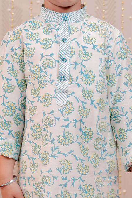 Buy Tiny Colour White Cotton, Silk Floral Hand Block Print Kurta Set Online at Aza Fashions Buy_Tiny Colour_White Cotton, Silk Floral Hand Block Print Kurta Set _Online_at_Aza_Fashions