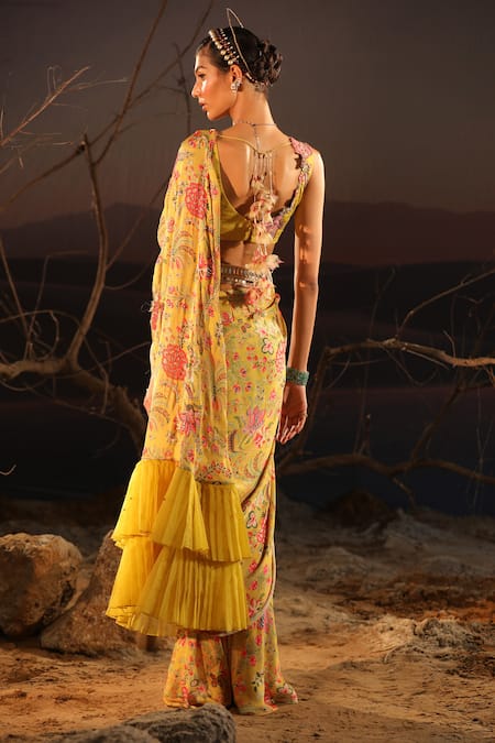 Aditi Gupta Satin Printed Pre-Draped Saree With Blouse 