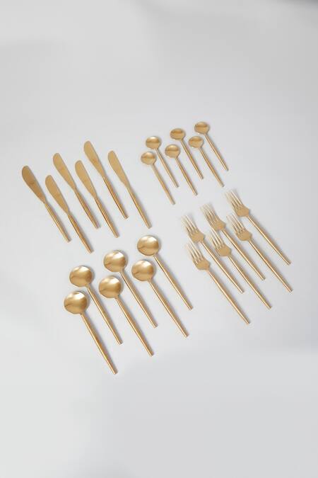 Assemblage_Gold Stainless Steel Cutlery Of 24_Online_at_Aza_Fashions