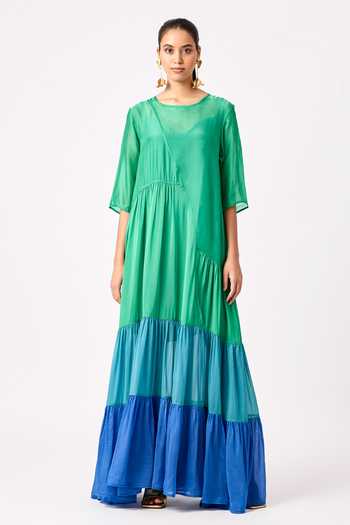 slim fit dress slacks Chloe Wrap Over Silk Midi Dress Forest Green M