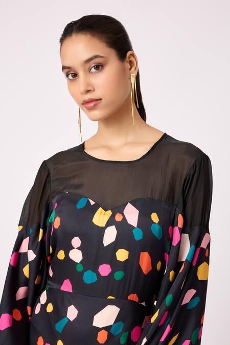 Shop Scarlet Sage Black Round Neck Nadine Pebble Print Maxi Dress Online at Aza Fashions Shop_Scarlet Sage_Black Round Neck Nadine Pebble Print Maxi Dress_Online_at_Aza_Fashions