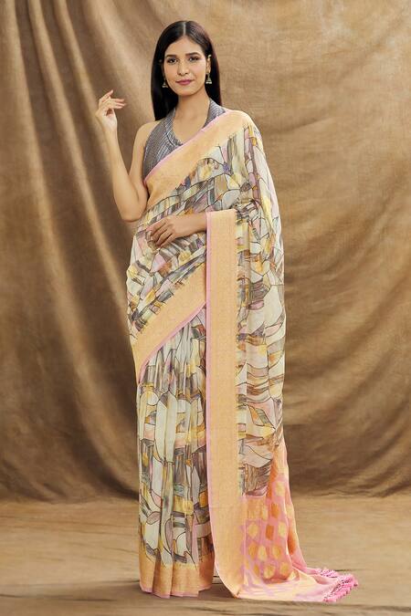 Resa By Ushnakmals Pink Georgette Woven Abstract Saree Online at Aza Fashions Resa By Ushnakmals_Pink Georgette Woven Abstract Saree_Online_at_Aza_Fashions