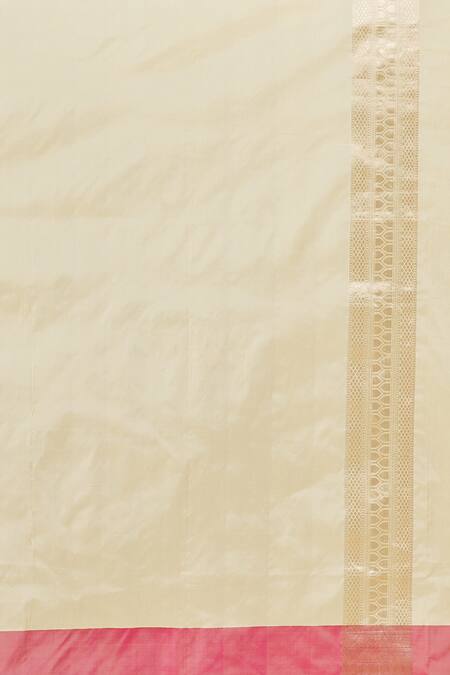 Resa By Ushnakmals_Ivory Katan Silk Woven Lotus Motif Saree_Online_at_Aza_Fashions