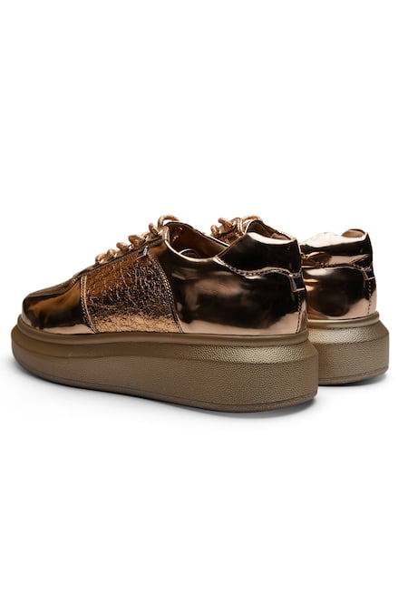 Shop_Anaar_Gold Textured Panel Lace Up Sneakers _Online_at_Aza_Fashions