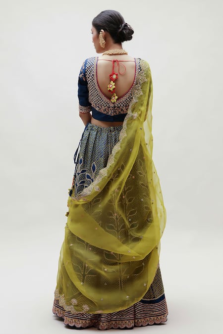 Shop Naina Jain Blue Silk, Organza Embroidery, Zari Bandhani Pattern Lehenga Set at Aza Fashions Shop_Naina Jain_Blue Silk, Organza Embroidery, Zari Bandhani Pattern Lehenga Set _at_Aza_Fashions