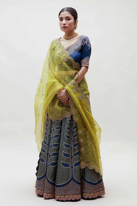 Naina Jain Blue Silk, Organza Embroidery, Zari Bandhani Pattern Lehenga Set Online at Aza Fashions Naina Jain_Blue Silk, Organza Embroidery, Zari Bandhani Pattern Lehenga Set _Online_at_Aza_Fashions