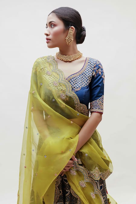 Naina Jain Blue Silk, Organza Embroidery, Zari Bandhani Pattern Lehenga Set at Aza Fashions Naina Jain_Blue Silk, Organza Embroidery, Zari Bandhani Pattern Lehenga Set _at_Aza_Fashions