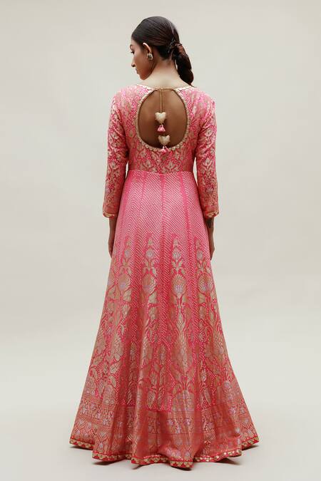 Shop Naina Jain Peach Georgette Embroidery, Floral And Bandhani Pattern Anarkali With Dupatta at Aza Fashions Shop_Naina Jain_Peach Georgette Embroidery, Floral And Bandhani Pattern Anarkali With Dupatta_at_Aza_Fashions