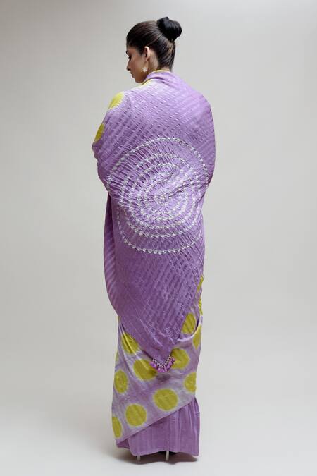 Shop Naina Jain Purple Silk, Cotton Bandhani Woven Saree Set at Aza Fashions Shop_Naina Jain_Purple Silk, Cotton Bandhani Woven Saree Set_at_Aza_Fashions