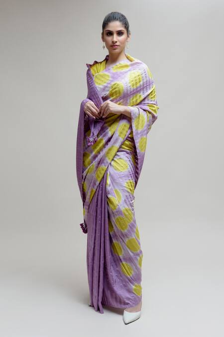 Naina Jain Purple Silk, Cotton Bandhani Woven Saree Set Online at Aza Fashions Naina Jain_Purple Silk, Cotton Bandhani Woven Saree Set_Online_at_Aza_Fashions