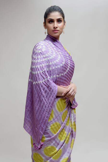 Shop Naina Jain Purple Silk, Cotton Bandhani Woven Saree Set Online at Aza Fashions Shop_Naina Jain_Purple Silk, Cotton Bandhani Woven Saree Set_Online_at_Aza_Fashions