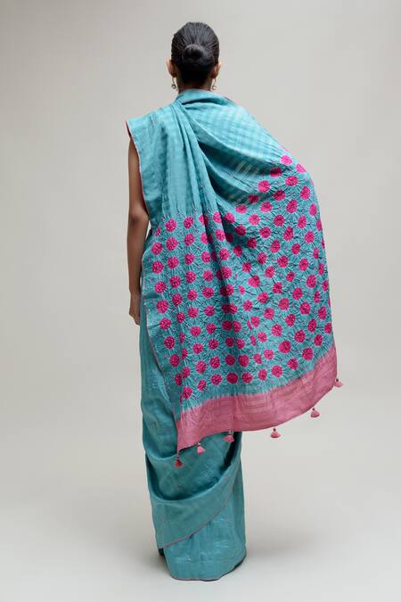 Shop Naina Jain Blue Cotton, Silk Bandhani Saree at Aza Fashions Shop_Naina Jain_Blue Cotton, Silk Bandhani Saree_at_Aza_Fashions