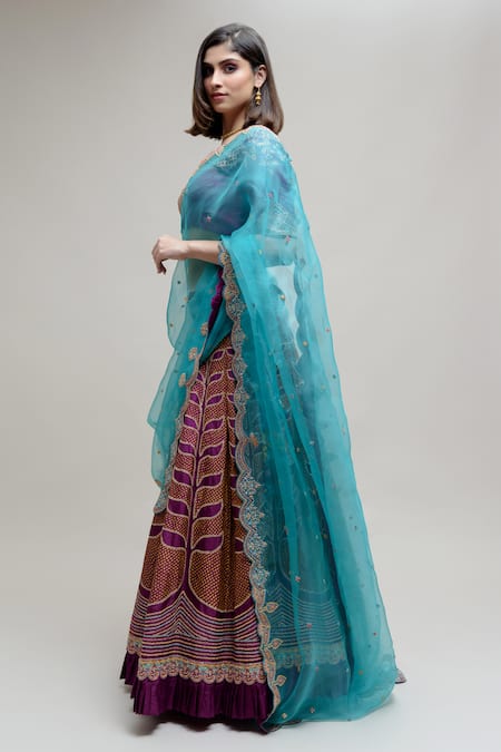 Buy Naina Jain Purple Silk, Organza Zari, Embroidery, Tassels Turtle Bandhani Work Lehenga Set Online at Aza Fashions Buy_Naina Jain_Purple Silk, Organza Zari, Embroidery, Tassels Turtle Bandhani Work Lehenga Set _Online_at_Aza_Fashions