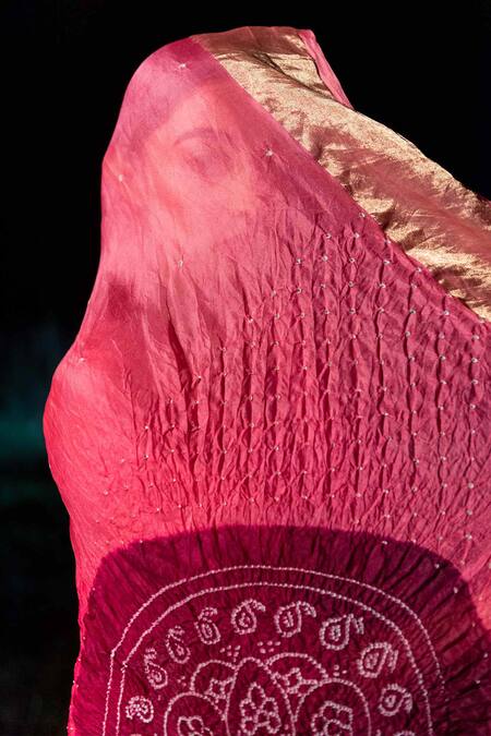 Buy_Naina Jain_Pink Silk, Organza Bandhani Handwoven Saree