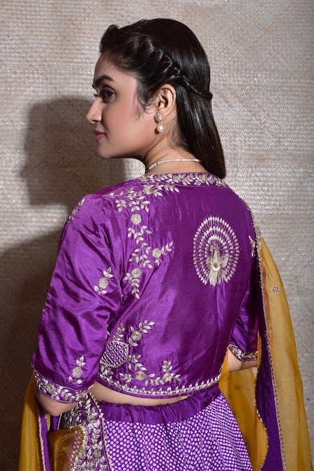 Shop Naina Jain Purple Silk, Organza Embroidery, Gota Patti Boat Neck Aari Bridal Lehenga Set at Aza Fashions Shop_Naina Jain_Purple Silk, Organza Embroidery, Gota Patti Boat Neck Aari Bridal Lehenga Set _at_Aza_Fashions