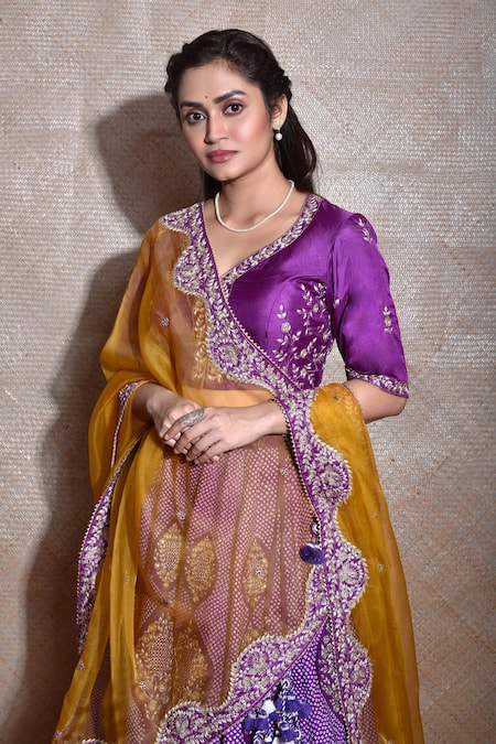 Buy Naina Jain Purple Silk, Organza Embroidery, Gota Patti Boat Neck Aari Bridal Lehenga Set Online at Aza Fashions Buy_Naina Jain_Purple Silk, Organza Embroidery, Gota Patti Boat Neck Aari Bridal Lehenga Set _Online_at_Aza_Fashions