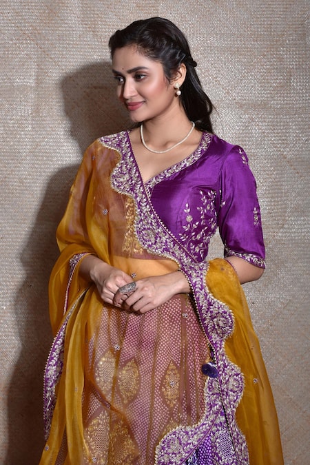 Shop Naina Jain Purple Silk, Organza Embroidery, Gota Patti Boat Neck Aari Bridal Lehenga Set Online at Aza Fashions Shop_Naina Jain_Purple Silk, Organza Embroidery, Gota Patti Boat Neck Aari Bridal Lehenga Set _Online_at_Aza_Fashions