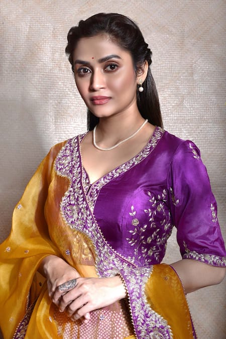 Naina Jain Purple Silk, Organza Embroidery, Gota Patti Boat Neck Aari Bridal Lehenga Set at Aza Fashions Naina Jain_Purple Silk, Organza Embroidery, Gota Patti Boat Neck Aari Bridal Lehenga Set _at_Aza_Fashions