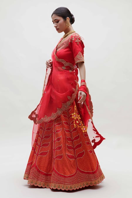 Buy Naina Jain Red Silk, Organza Zari, Embroidery Bandhani Pattern And Bridal Lehenga Set Online at Aza Fashions Buy_Naina Jain_Red Silk, Organza Zari, Embroidery Bandhani Pattern And Bridal Lehenga Set _Online_at_Aza_Fashions