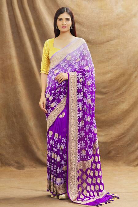 Resa by Ushnakmals Purple Georgette Woven Zari Geometric Motif Saree With Running Blouse 