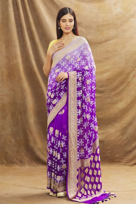 Resa By Ushnakmals_Purple Georgette Woven Zari Geometric Motif Saree With Running Blouse_Online_at_Aza_Fashions
