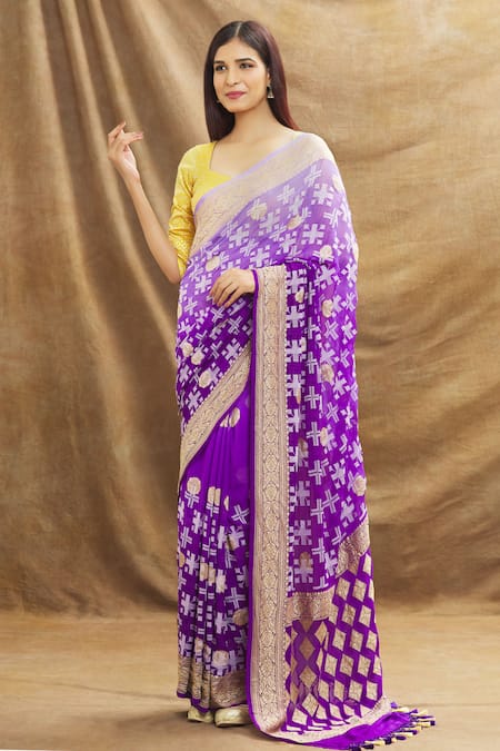 Buy_Resa By Ushnakmals_Purple Georgette Woven Zari Geometric Motif Saree With Running Blouse_Online_at_Aza_Fashions