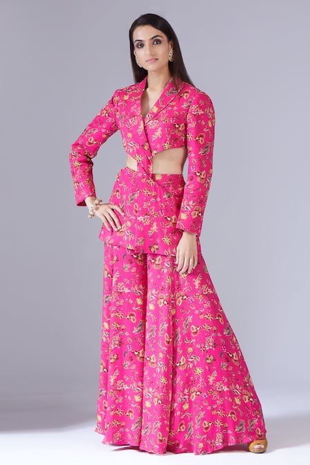 Krisha sunny Ramani Printed Criss Cross Blazer & Sharara Set 