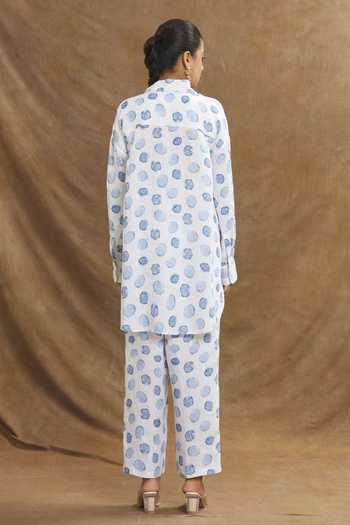 Linen Bloom_White Linen Collared Polka Dot Print Shirt _Online_at_Aza_Fashions