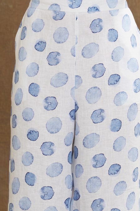 Shop Linen Bloom White Linen Polka Dot Print Pant Online at Aza Fashions Shop_Linen Bloom_White Linen Polka Dot Print Pant _Online_at_Aza_Fashions