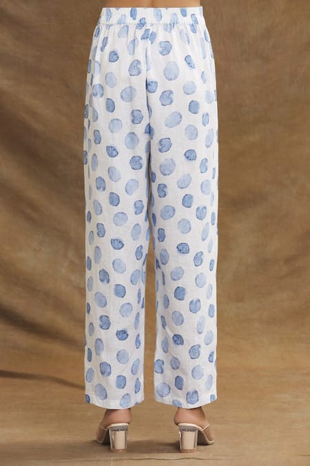 Linen Bloom White Linen Polka Dot Print Pant at Aza Fashions Linen Bloom_White Linen Polka Dot Print Pant _at_Aza_Fashions