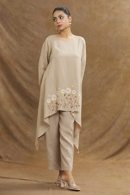 Linen Bloom_Brown Linen Solid Pant _Online_at_Aza_Fashions