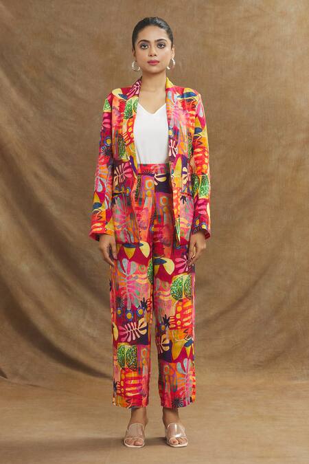 Buy Linen Bloom Multi Color Linen Candy Print Blazer Online at Aza Fashions Buy_Linen Bloom_Multi Color Linen Candy Print Blazer _Online_at_Aza_Fashions