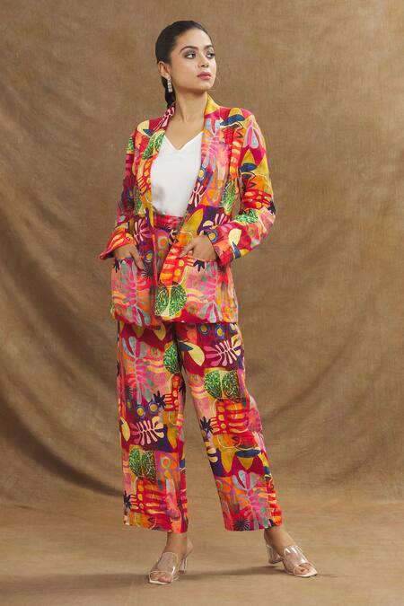 Shop Linen Bloom Multi Color Linen Candy Print Blazer Online at Aza Fashions Shop_Linen Bloom_Multi Color Linen Candy Print Blazer _Online_at_Aza_Fashions