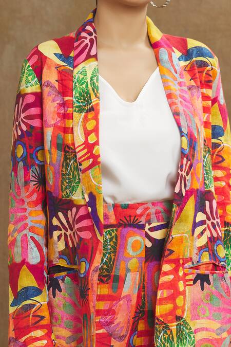 Linen Bloom Multi Color Linen Candy Print Blazer at Aza Fashions Linen Bloom_Multi Color Linen Candy Print Blazer _at_Aza_Fashions