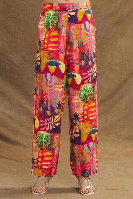 Shop Linen Bloom Multi Color Linen Candy Print Pant Online at Aza Fashions Shop_Linen Bloom_Multi Color Linen Candy Print Pant _Online_at_Aza_Fashions
