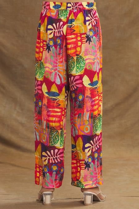 Linen Bloom Multi Color Linen Candy Print Pant at Aza Fashions Linen Bloom_Multi Color Linen Candy Print Pant _at_Aza_Fashions