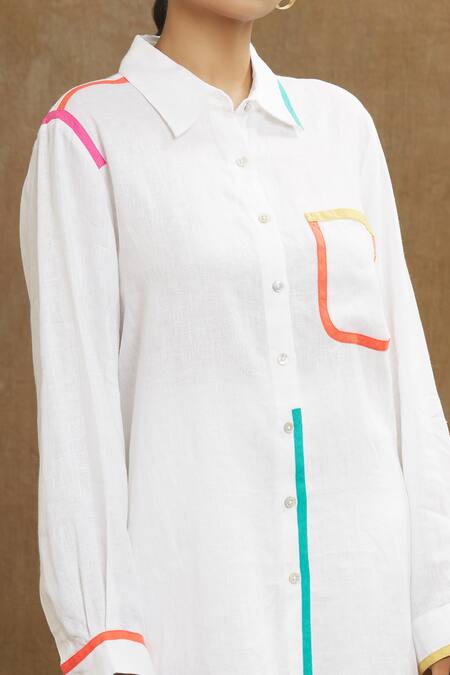 Linen Bloom White Linen Collared Shirt at Aza Fashions Linen Bloom_White Linen Collared Shirt _at_Aza_Fashions